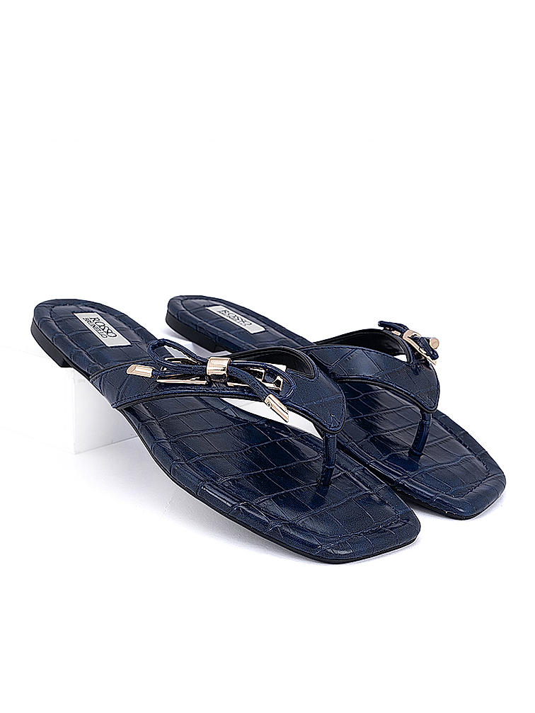 Navy Croco Textured Flats